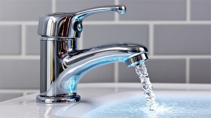 Modern Bathroom Sink Faucet with Flowing Water