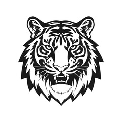 Tiger head vector, wild animal face, tribal tiger design, jungle predator art, feline emblem icon