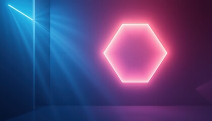 Fototapeta premium Vibrant neon hexagon light display abstract studio digital art futuristic environment low angle view illuminating creativity