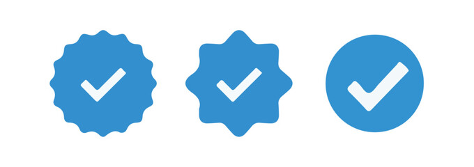 Set of social media verified icons. Tick in circle with zigzag. Youtube approval sign. vector illustration eps 10.