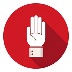 Obraz premium Law restriction policy. Illustration of a raised hand on a red circle background, symbolizing stop or caution.