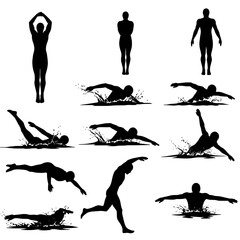 silhouettes of swimmer swimming players illustration