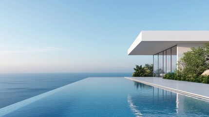 Modern Infinity Pool Overlooking Endless Ocean Horizon at Sunset