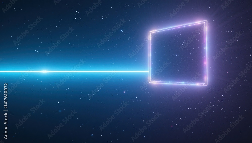 Poster dynamic light beam creating 3d geometric shape in starry space digital art futuristic environment ab