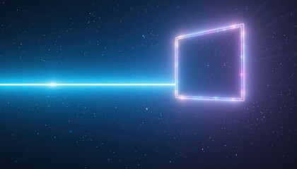 Obraz premium Dynamic light beam creating 3d geometric shape in starry space digital art futuristic environment abstract viewpoint for visual impact