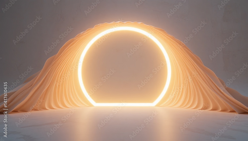 Poster illuminated circular portal abstract space 3d digital art minimalist environment eye-level view conc