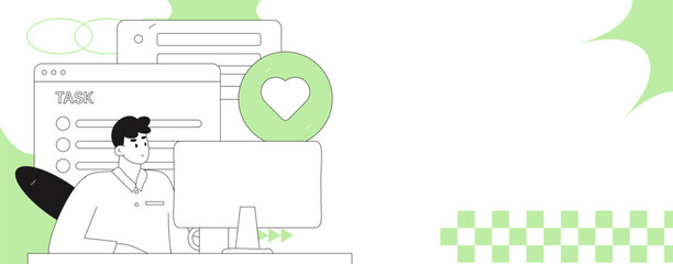 Virtual characters social communication concept business flat vector hand drawn illustration
