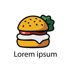 Cartoon Burger Icon with Lettuce and Sauce.