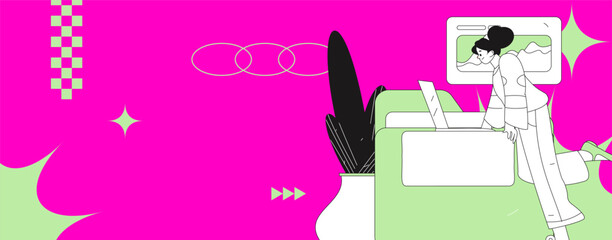 Virtual characters social communication concept business flat vector hand drawn illustration
