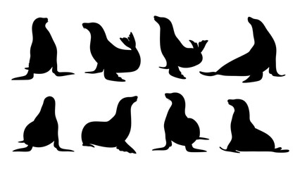 set of sealion silhouette vector on white background