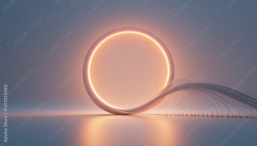 Poster dynamic light circle display futuristic digital space abstract art installation minimalist environme