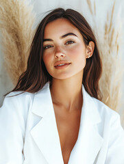 Beautiful woman close-up, doctor nurse care portrait close-up