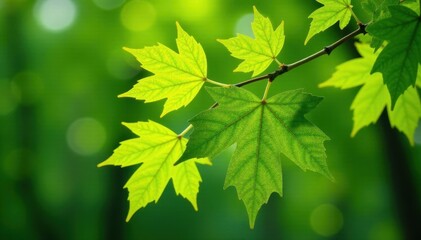 Freshly fallen sycamore maple branch with vibrant green leaves, leaves, sycamore