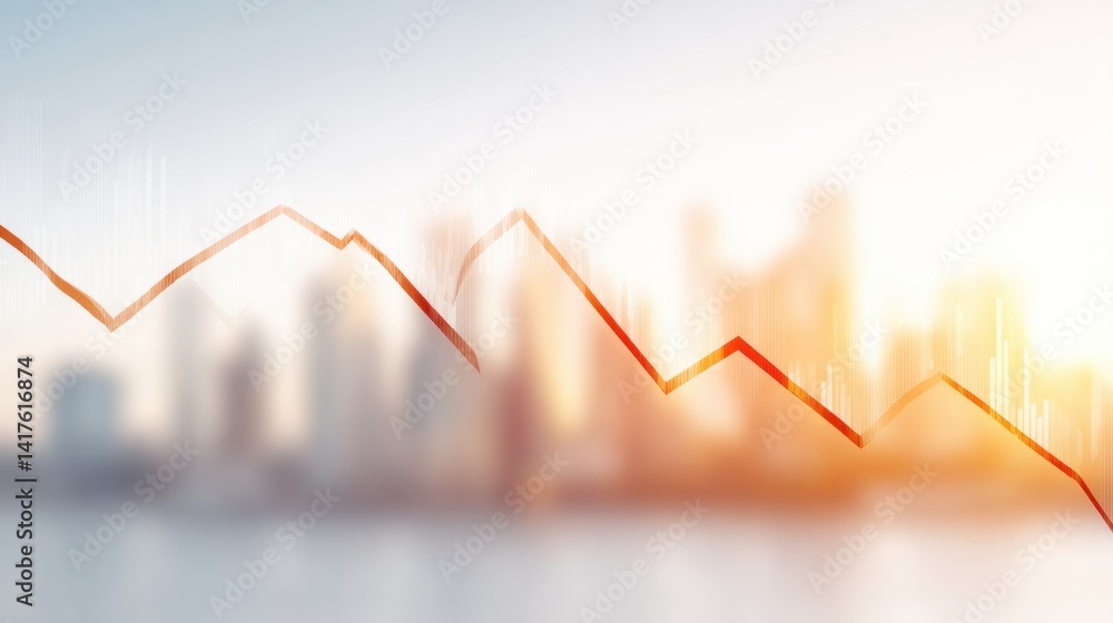 Poster a blurred cityscape background with an overlay of a fluctuating graph line, suggesting trends in dat