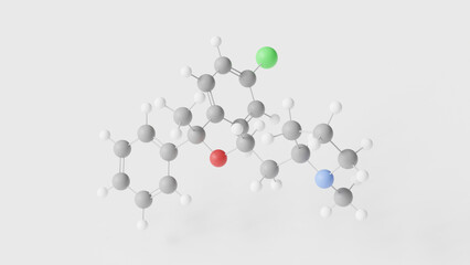Clemastine molecule 3d, molecular structure, ball and stick model, structural chemical formula antihistamine agent