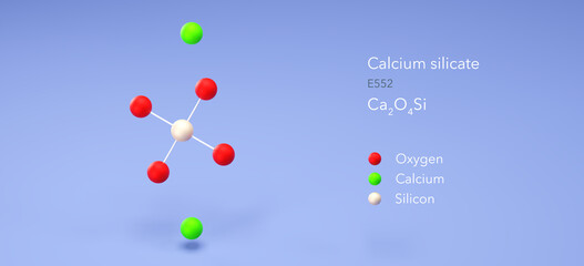 calcium silicate molecule, molecular structure, e552 3d model, Structural Chemical Formula and Atoms with Color Coding