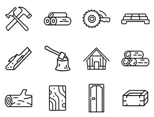 Wood Icon Set – Editable Stroke Outline Vector Collection