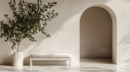 Minimalist Interior Design with Archway and Greenery Accent