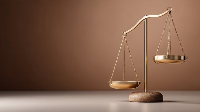 Elegant Gold Balance Scale on Smooth Surface Against Warm Neutral Background for Legal Symbolism
