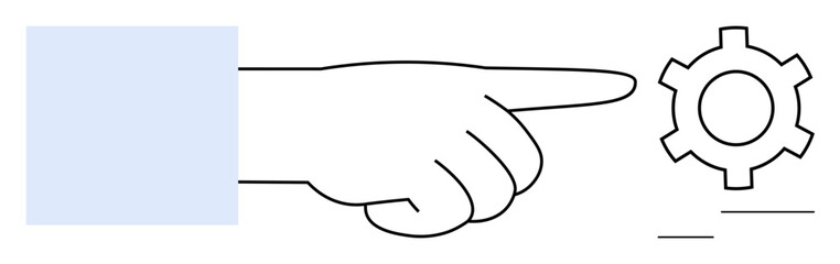Hand gesturing toward gear indicating action, control, and interaction. Ideal for technology, settings, guidance, workflow, navigation, user interaction simple landing page