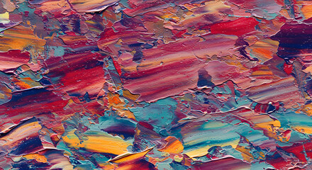 Bold Abstract Expressionism:  Strokes of Orange, Purple, yellow, and Blue in a Colorful Oil Painting Texture