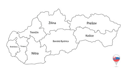 slovakia map outline per area with text.