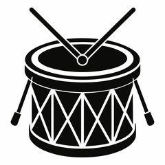 Black silhouette of a drum with drumsticks for music and percussion