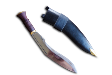 A kukri knife with sheath isolated on a transparent background