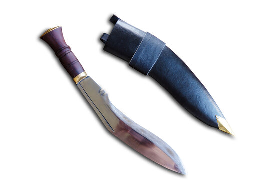 A kukri knife with sheath isolated on a transparent background