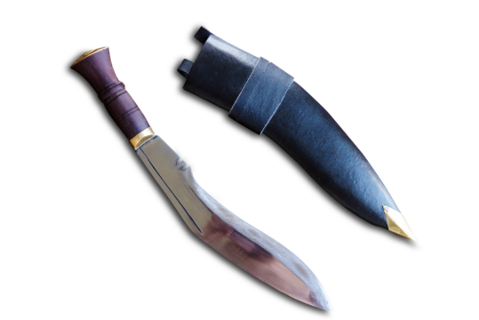 A kukri knife with sheath isolated on a transparent background