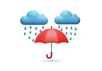 Red Umbrella Sheltering from Rain Clouds