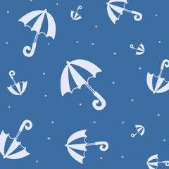 Umbrella seamless pattern hand drawn illustration with blue background