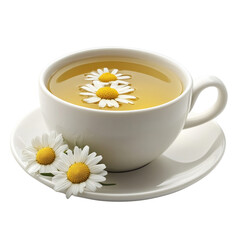 A cup of tea with a flower on top of it