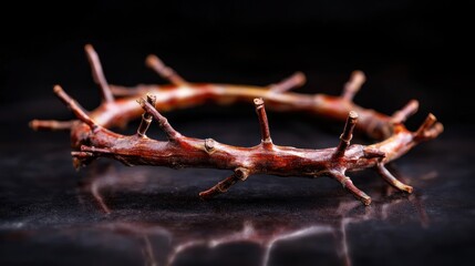Wooden crown of thorns, dark background, religious imagery, symbolic