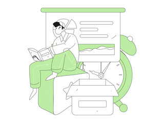 Flat vector illustration of business people operating work scene
