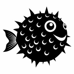 Pufferfish vector silhouette black design white background
