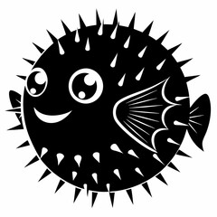 Pufferfish vector silhouette black design white background