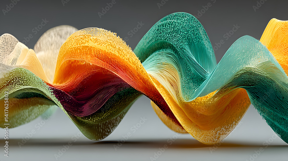 Poster colorful abstract wave form with curved lines and textured patterns