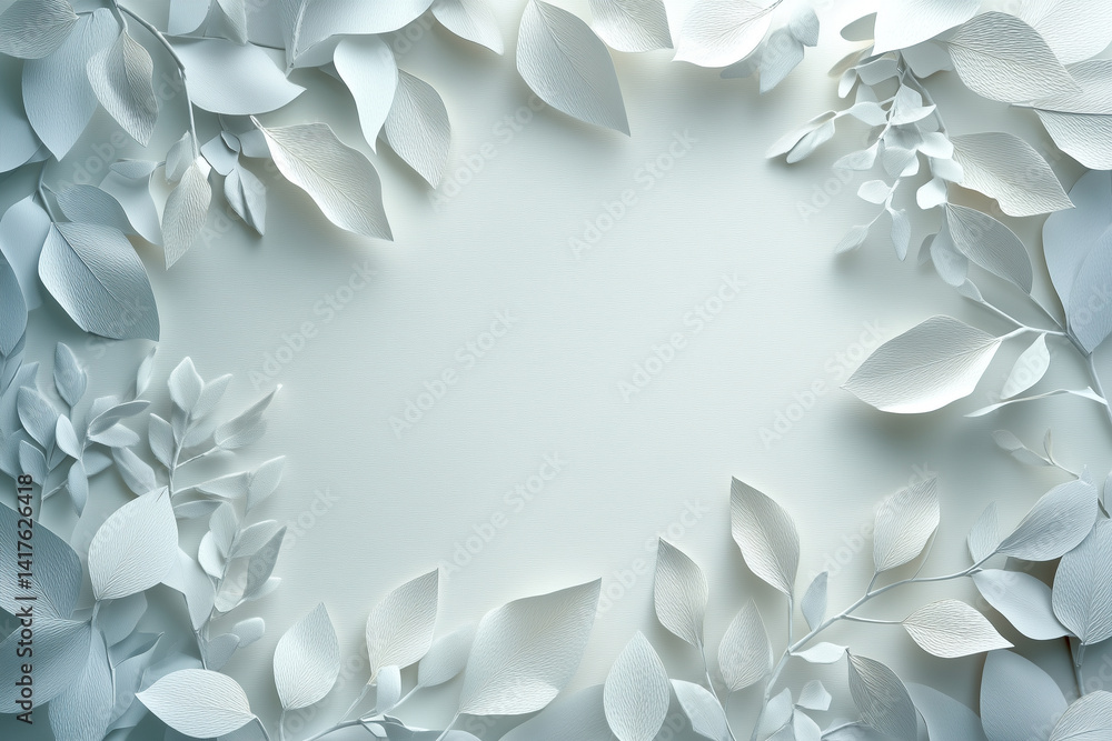 Poster delicate paper leaves create serene botanical frame, perfect for showcasing your designs or messages