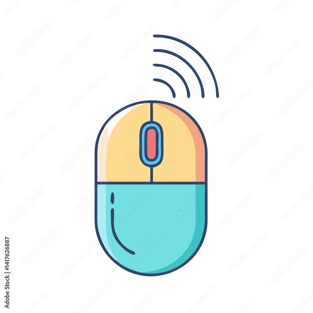 Poster wireless computer mouse with modern design and colorful accents for web design