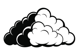 Fluffy Cumulus Clouds Black and White Silhouette Illustration, Cumulus Clouds Vector Silhouette Illustration in Black and White