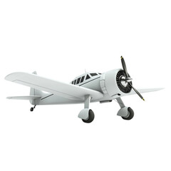 A white airplane with a propeller on the right side