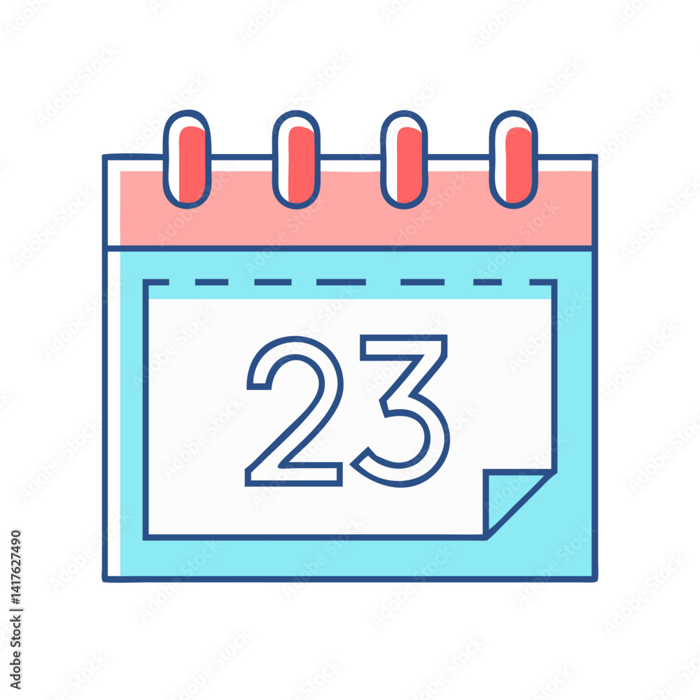 Poster calendar icon showing date 23 in outline art with colorful borders
