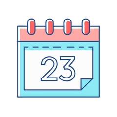 Calendar icon showing date 23 in outline art with colorful borders