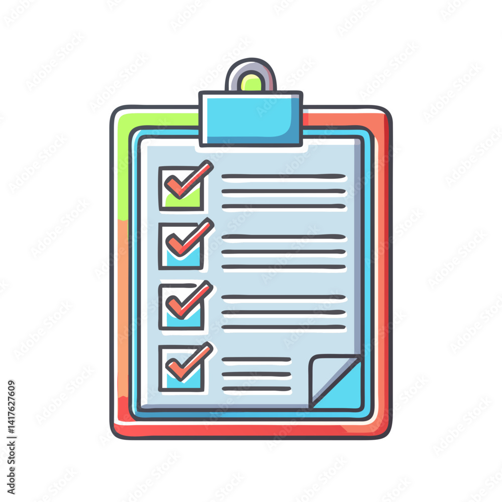Aufkleber vibrant checklist on a clipboard showing four completed items with red checks