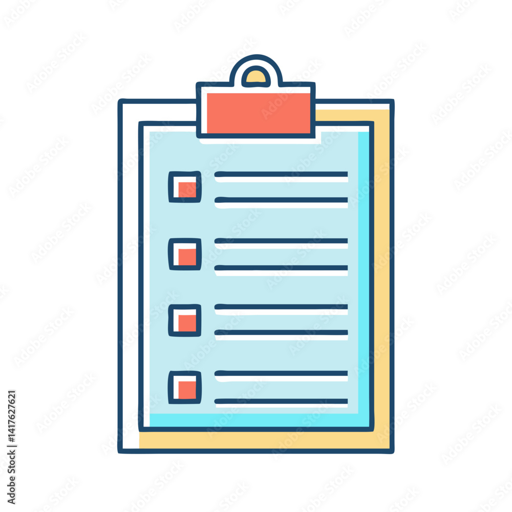Poster colorful clipboard illustration with checklist boxes and lines for a todo list