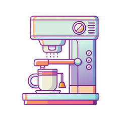 A whimsical and stylized cartoon drawing of an espresso coffee machine