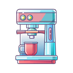 Adorable Cartoon Coffee Machine with a Charming Red Mug, Ready to Brew