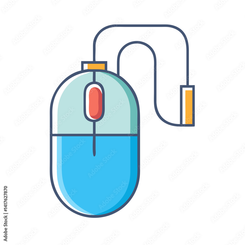 Poster isolated computer mouse with cable for computer or laptop usage, vector