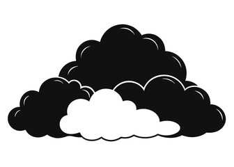 Fluffy Cumulus Clouds Black and White Silhouette Illustration, Cumulus Clouds Vector Silhouette Illustration in Black and White